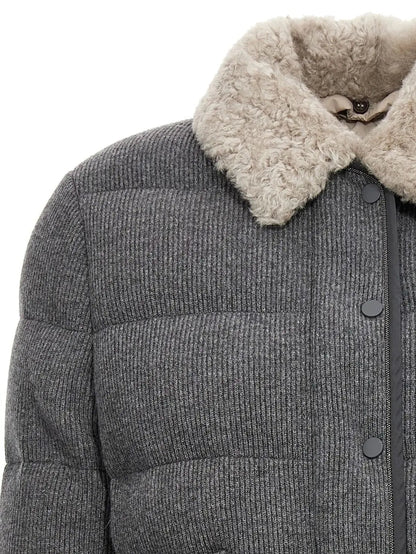 Shearling-Trimmed Jacket Gray - Jackets