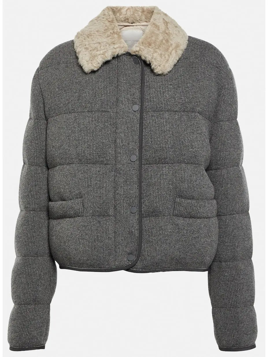 Shearling-Trimmed Jacket Gray - Jackets