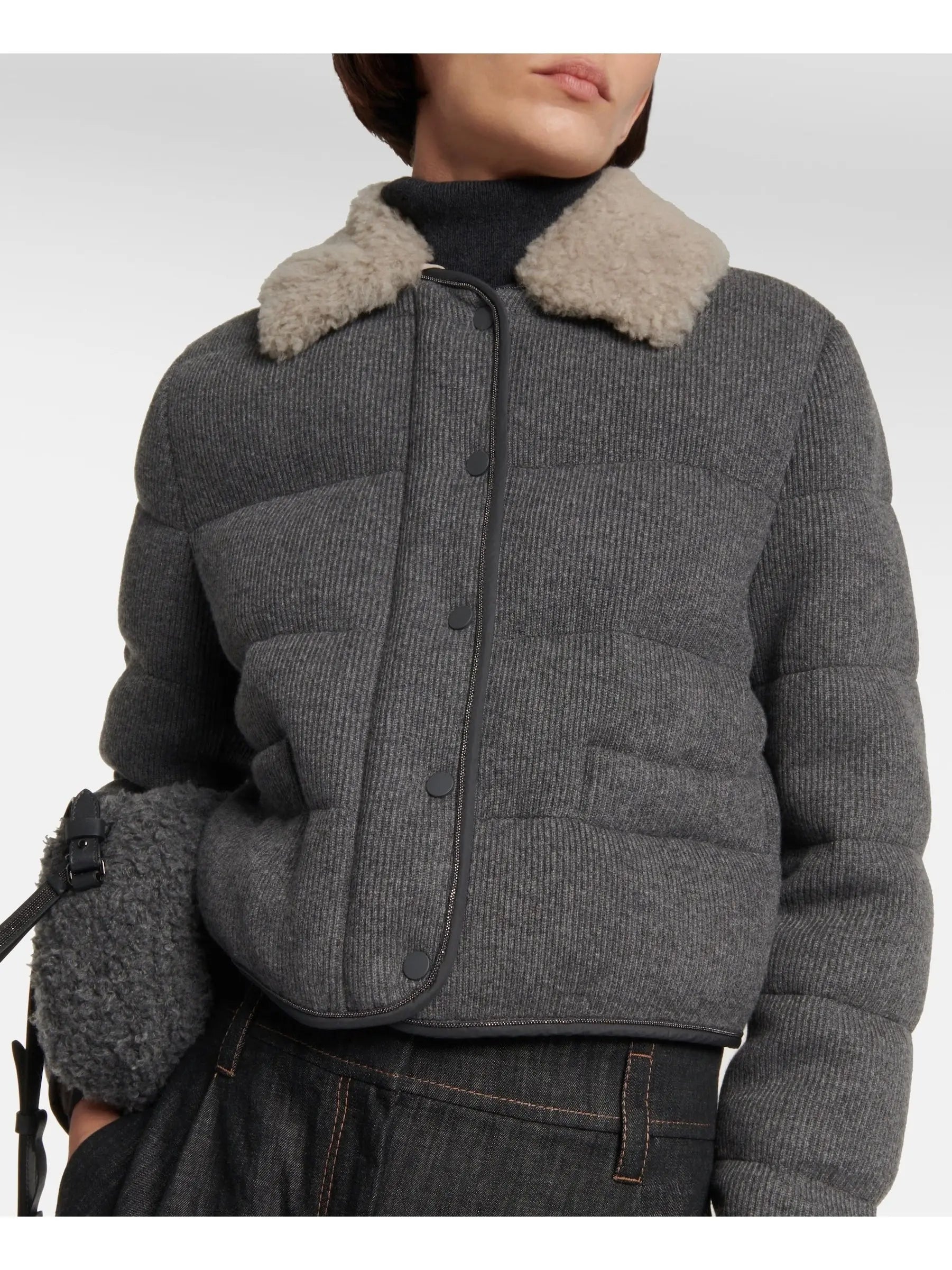 Shearling-Trimmed Jacket Gray - Jackets