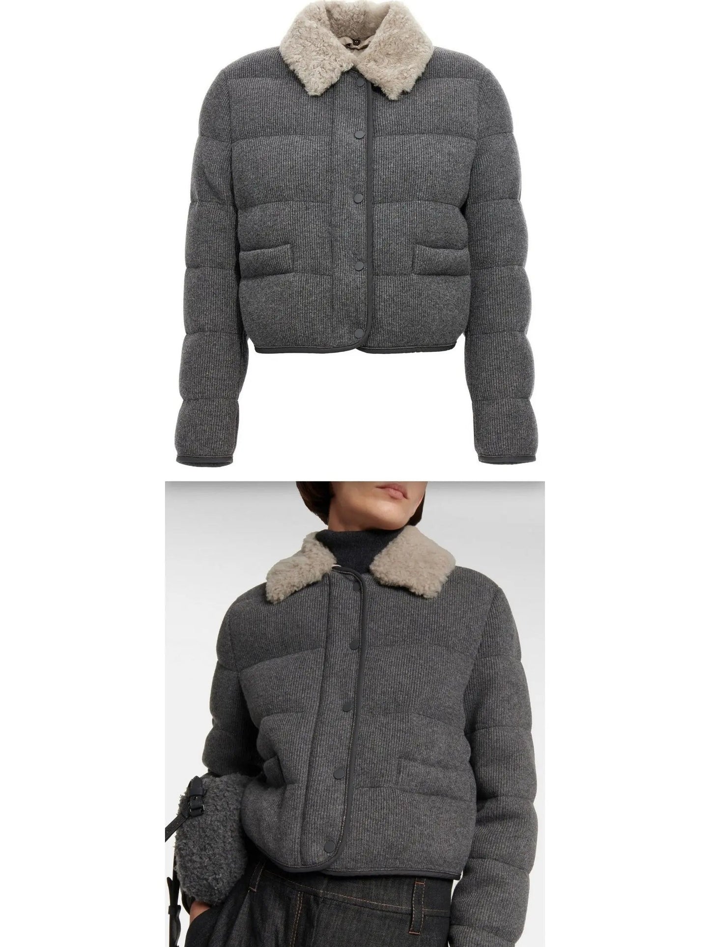 Shearling-Trimmed Jacket Gray - s - Jackets