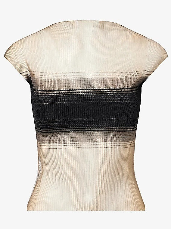 Sheer Ribbed Knit Top - Tops
