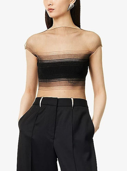 Sheer Ribbed Knit Top - Tops
