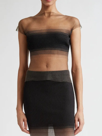Sheer Ribbed Knit Top - Tops