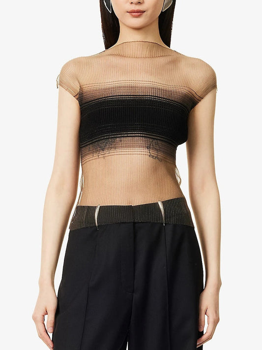 Sheer Ribbed Knit Top - Small - Tops