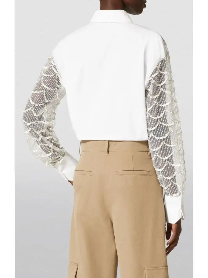 Sheer Sequin-Embellished Shirt in White - Tops