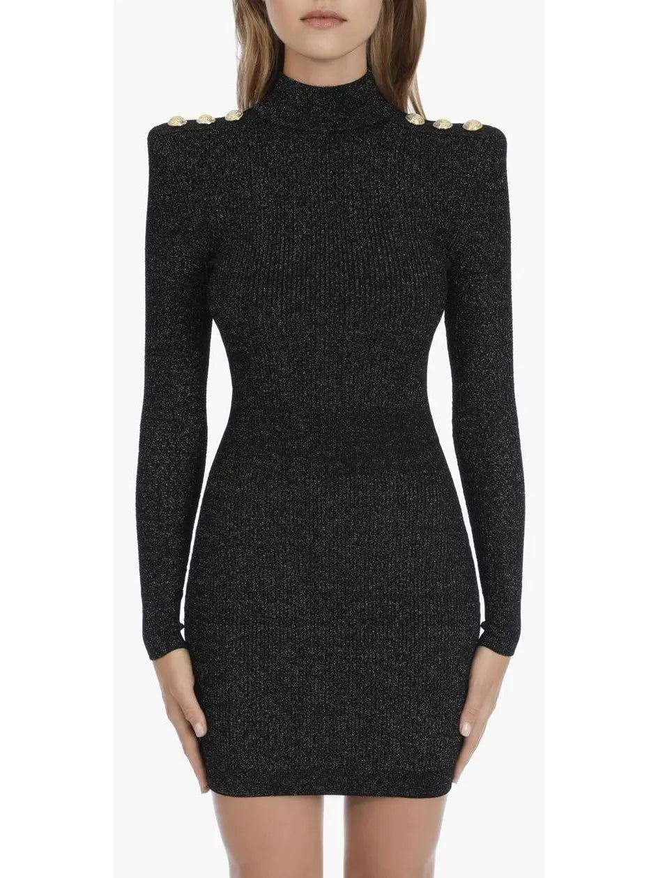 Short Black Knit and Lurex Dress - Dresses