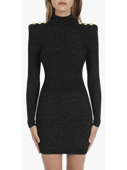 Short Black Knit and Lurex Dress - Dresses