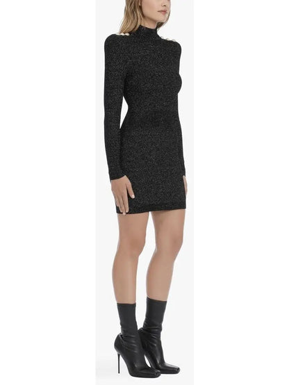 Short Black Knit and Lurex Dress - Dresses