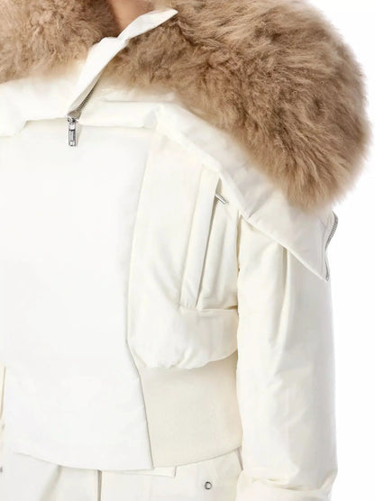 Short Down Hooded Parka Jacket with Faux-Fur Trim - Jackets