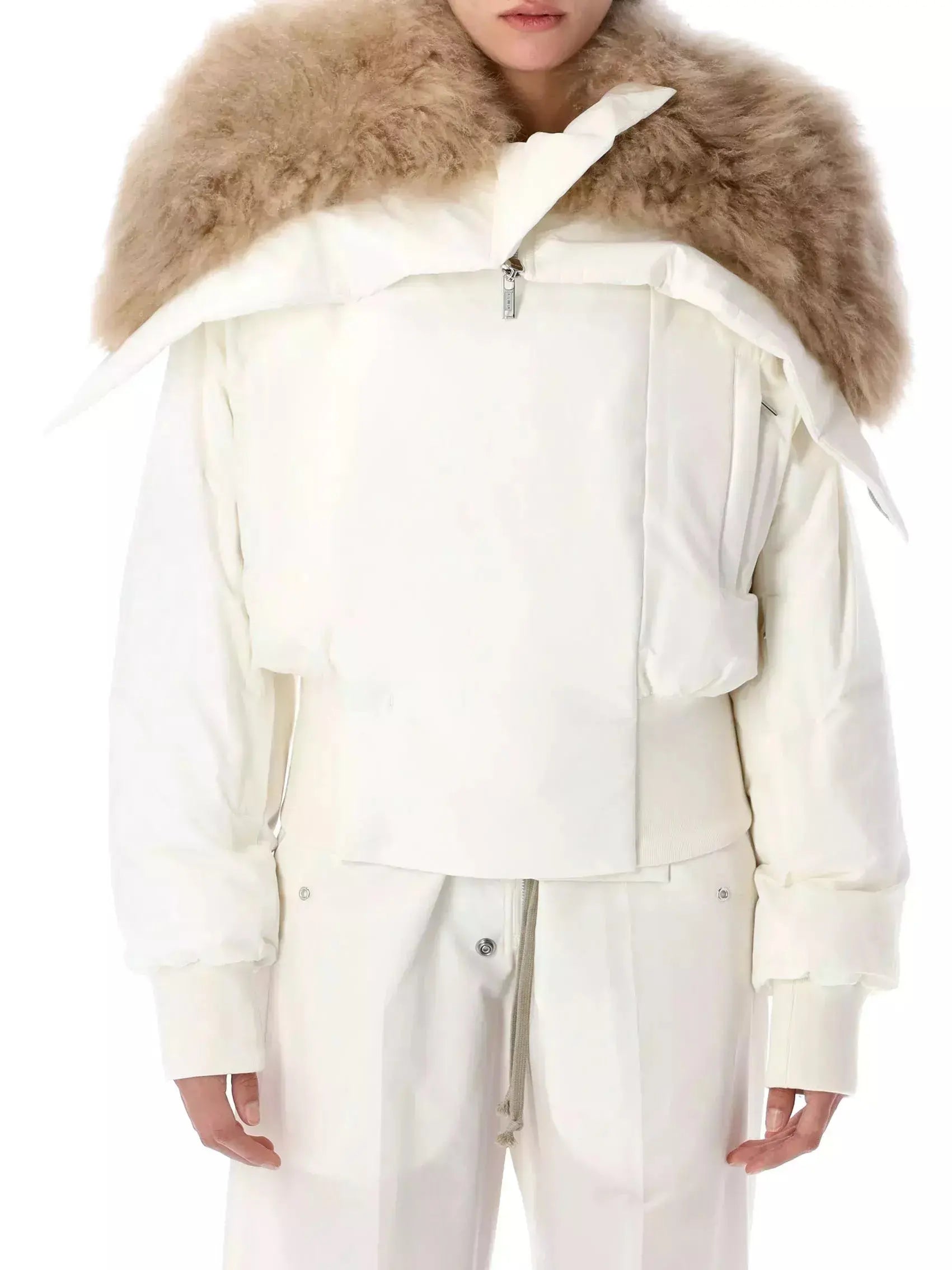 Short Down Hooded Parka Jacket with Faux-Fur Trim - Jackets