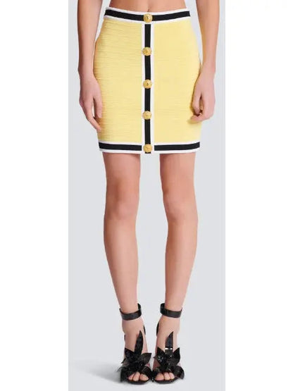 Short Knit Skirt with Buttons Yellow - Skirts