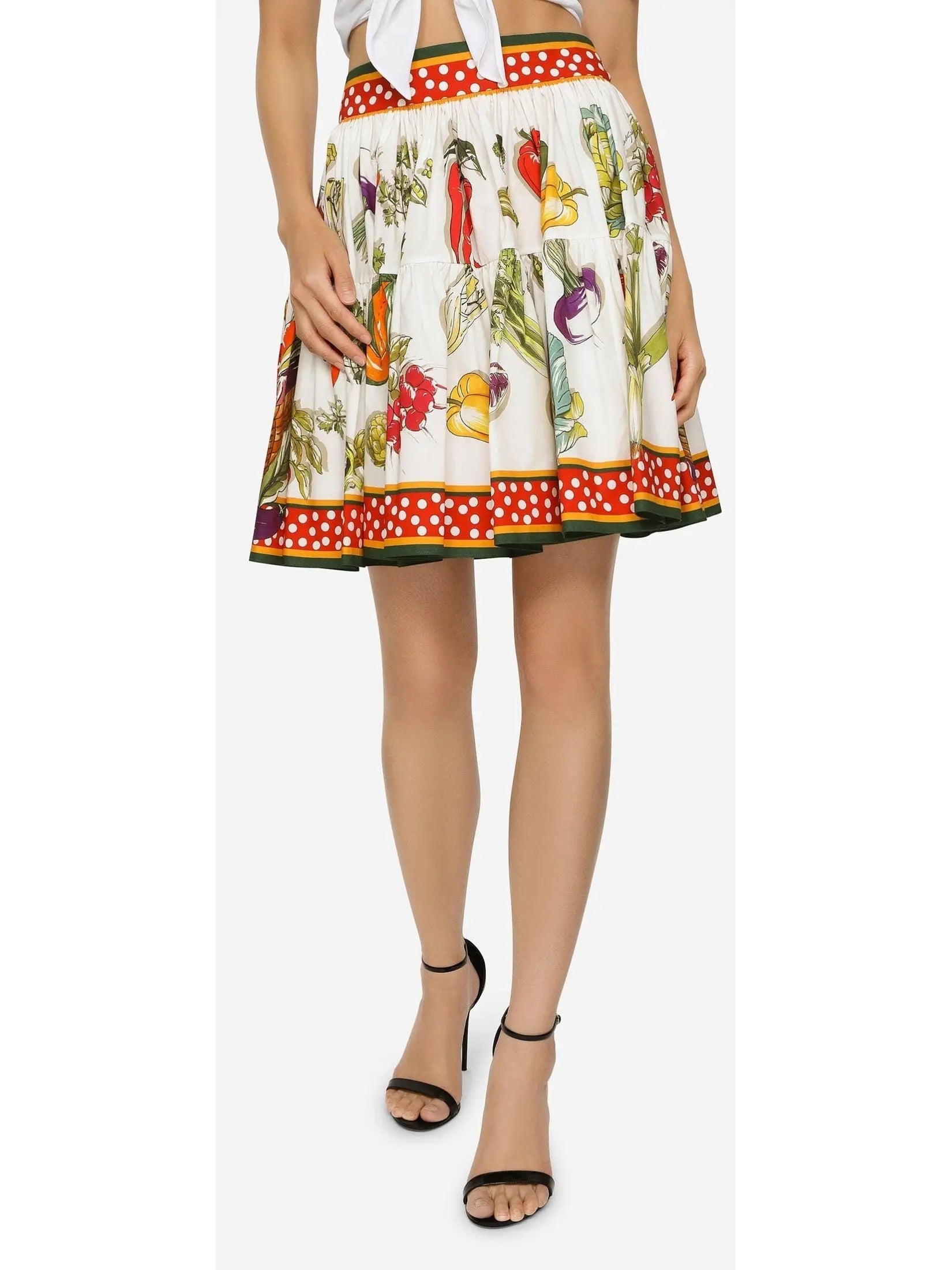 Short Poplin Circle Skirt with Vegetable Print - Skirts