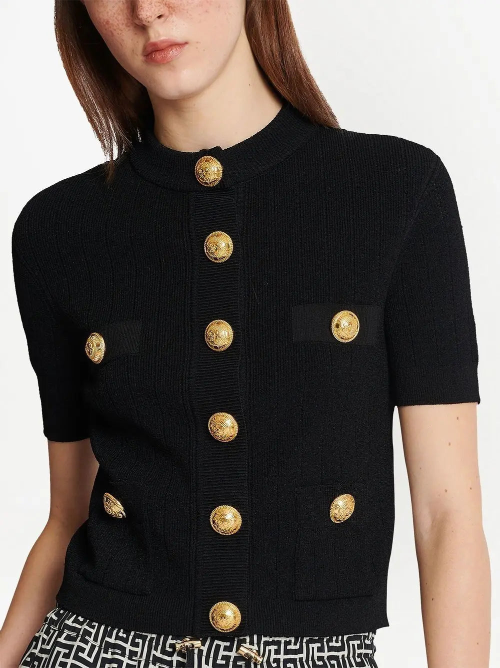 Short-Sleeve Cropped Knit Cardigan in Black - Sweaters & Knitwear