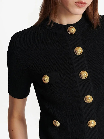 Short-Sleeve Cropped Knit Cardigan in Black - Sweaters & Knitwear