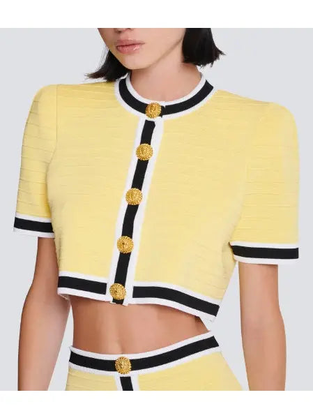 Short-Sleeve Cropped Knit Cardigan Yellow - Sweaters & Knitwear