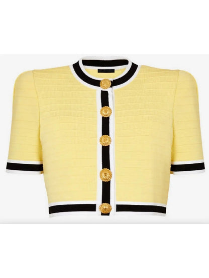 Short-Sleeve Cropped Knit Cardigan Yellow - Sweaters & Knitwear