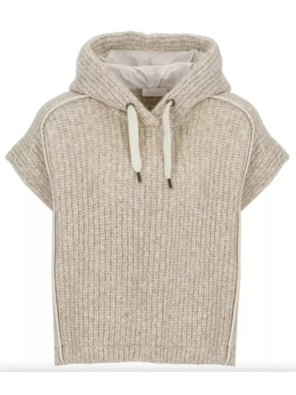 Short-Sleeved Knitted Hoodie - Sweaters & Knitwear