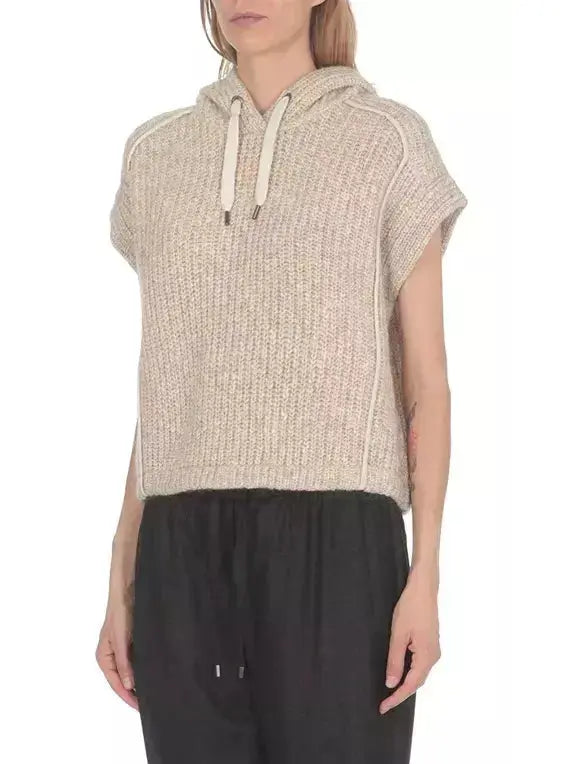 Short-Sleeved Knitted Hoodie - Sweaters & Knitwear