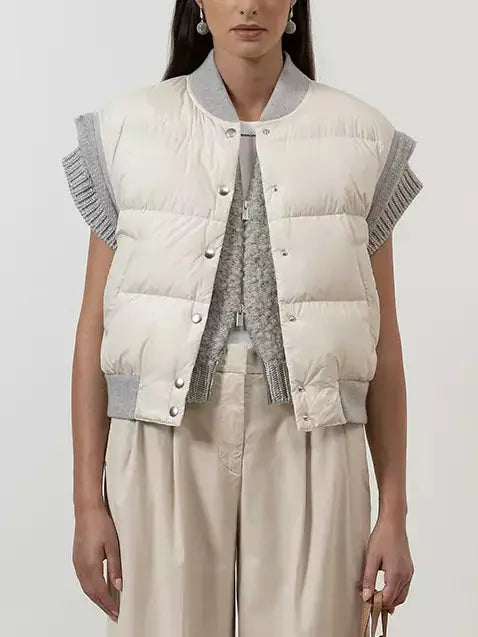 Short Sleeveless Down Bomber Vest Jacket - Jackets