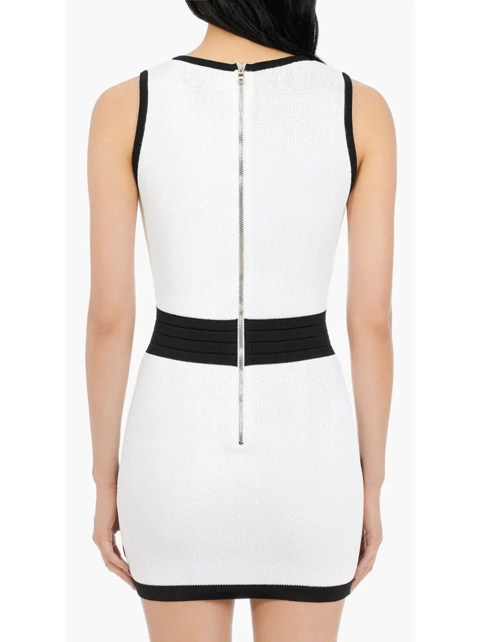 Short White & Black Dress with Embossed Buttons - Dresses