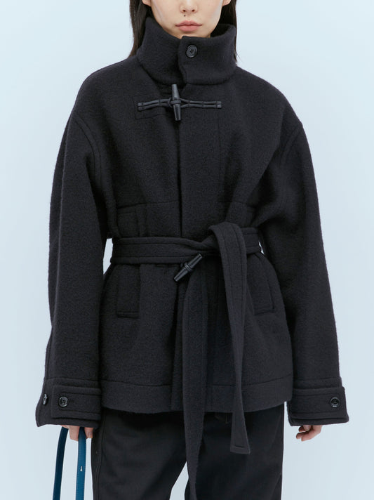 Short Wool Duffle Coat in Black - Coats