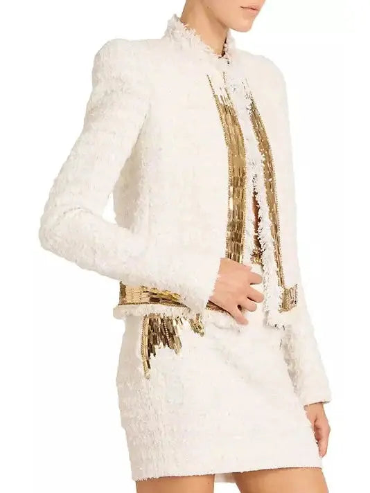 Side-To-Side Sequin & Tweed Jacket - Jackets