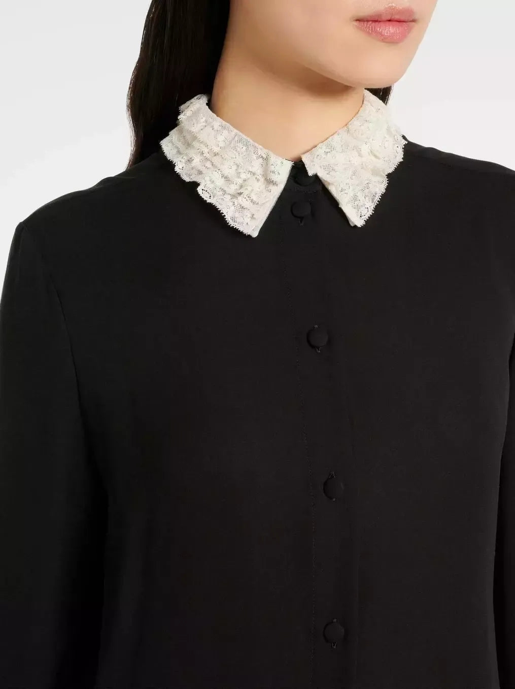 Silk Georgette Black Blouse with Contrasting Trim - Tops