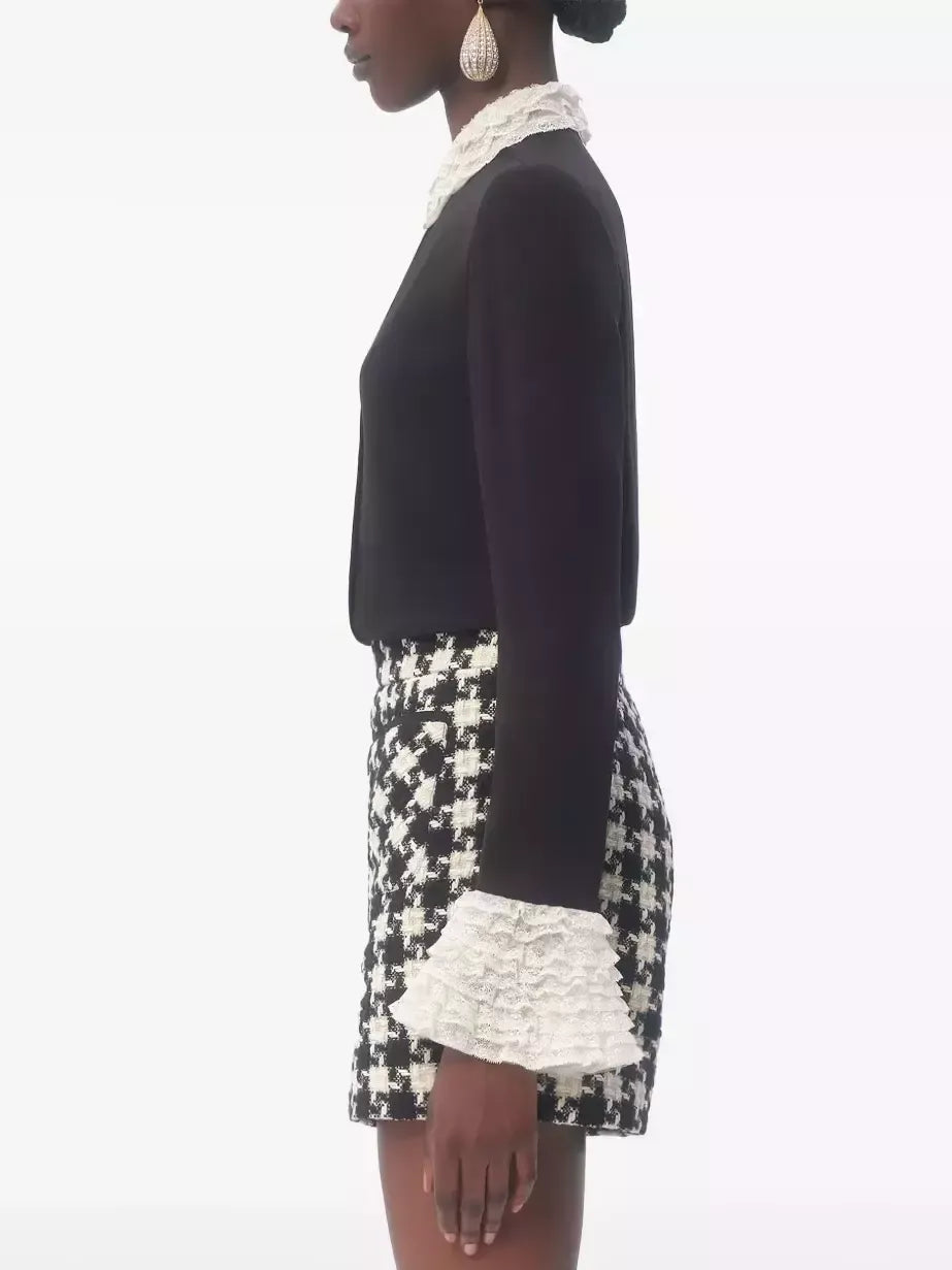 Silk Georgette Black Blouse with Contrasting Trim - Tops