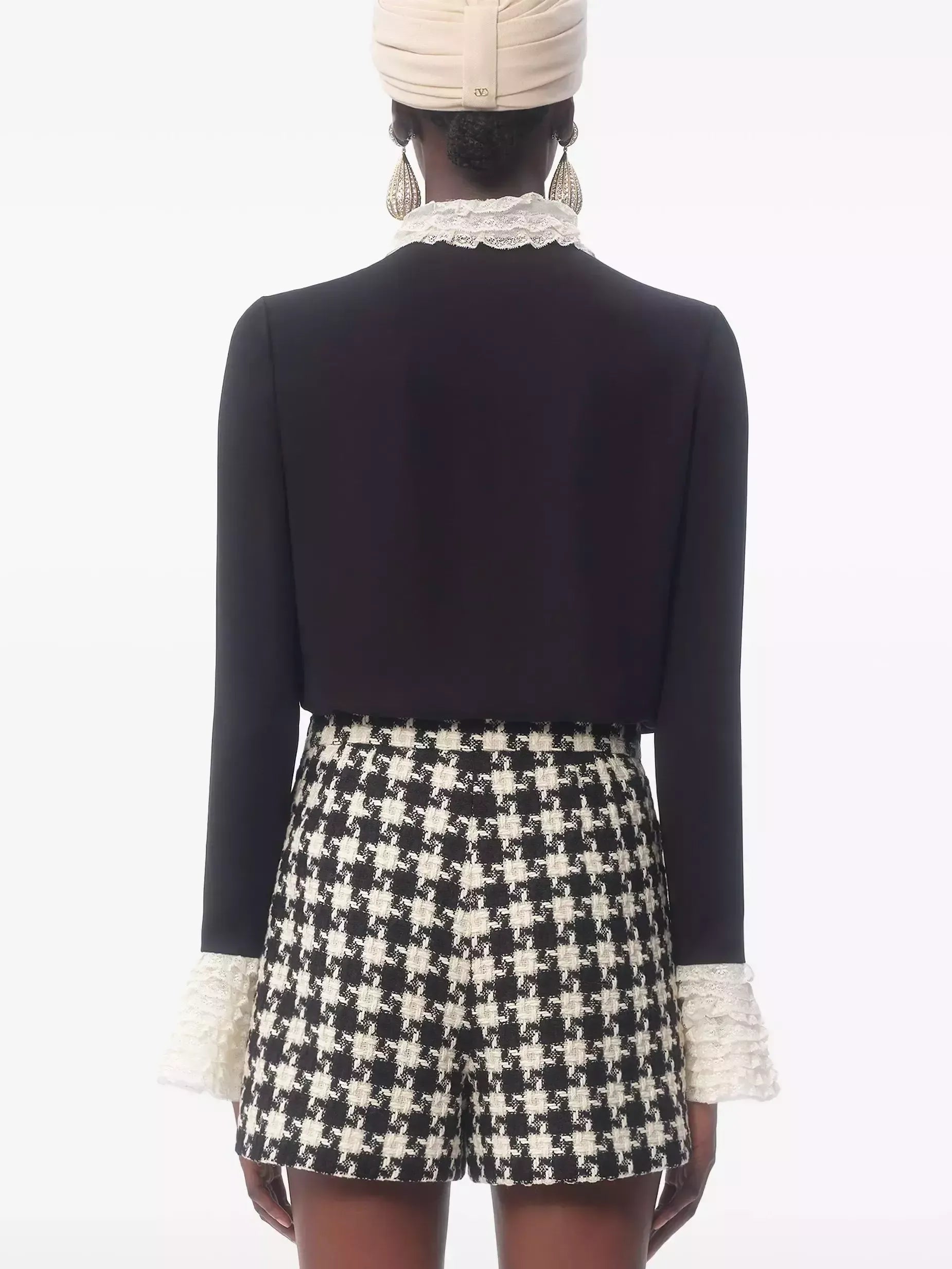 Silk Georgette Black Blouse with Contrasting Trim - Tops