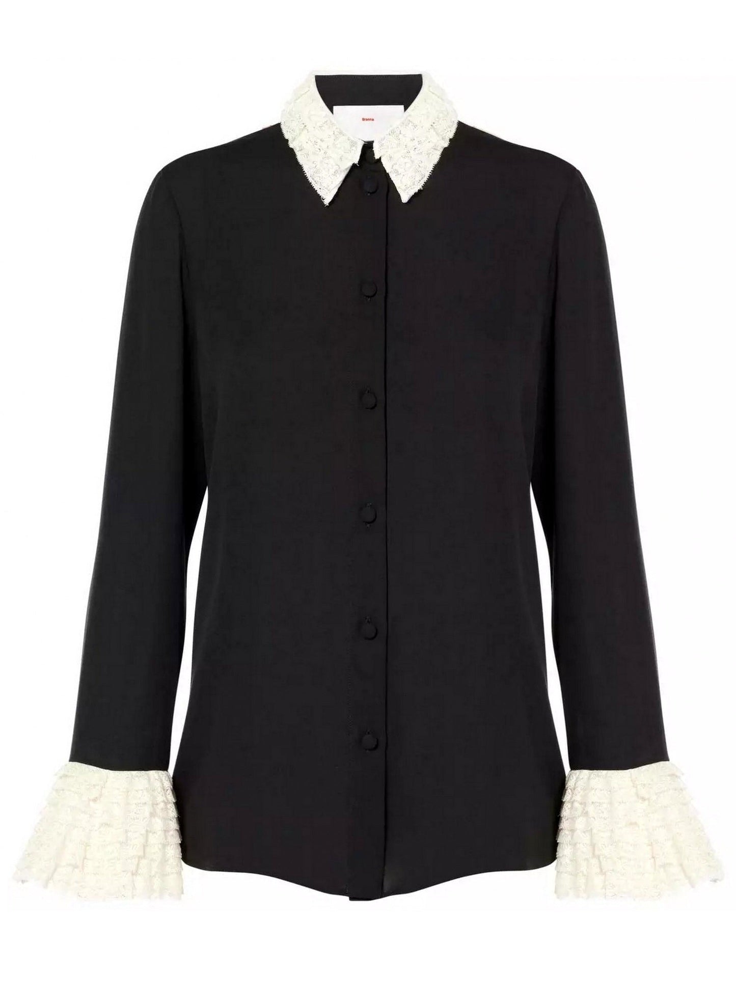 Silk Georgette Black Blouse with Contrasting Trim - Tops