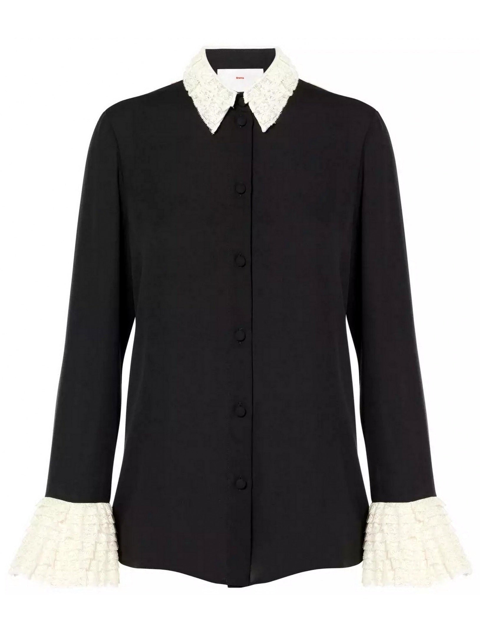 Silk Georgette Black Blouse with Contrasting Trim - Tops