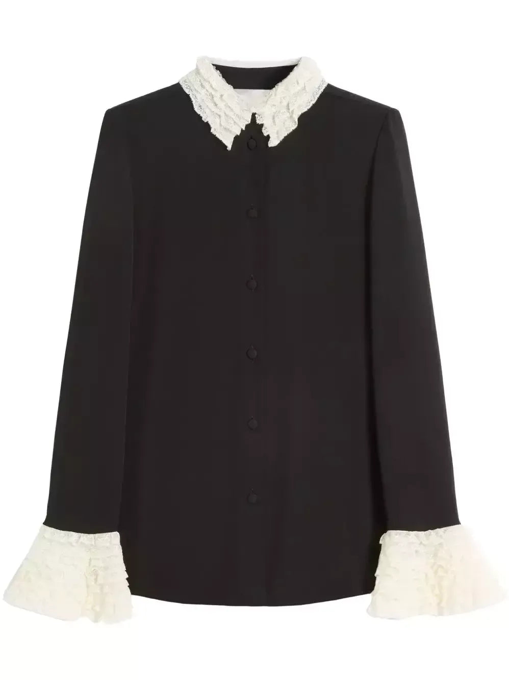 Silk Georgette Black Blouse with Contrasting Trim - Tops