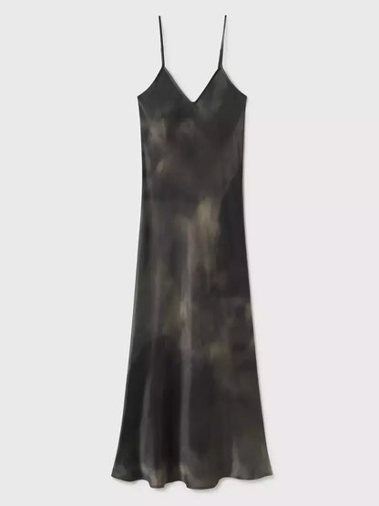 Silk Sand-Washed Midi Slip Dress featuring vibrant tie-dye pattern and elegant design