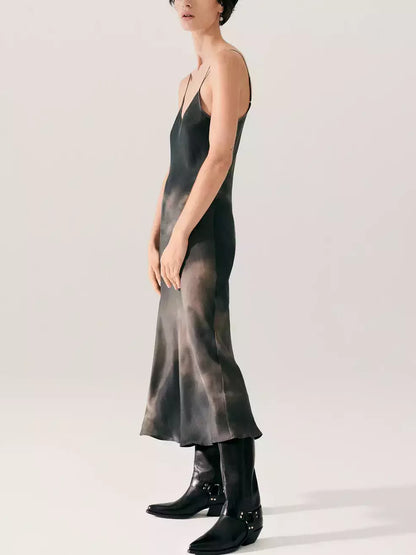 Silk Sand-Washed Midi Slip Dress featuring vibrant tie-dye design for a stylish look