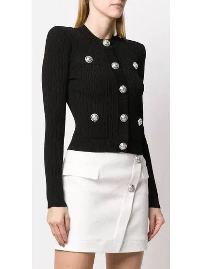 Silver-Button Cardigan Sweater Black - Sweaters & Knitwear