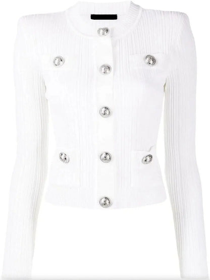 Silver-Button Cardigan Sweater White - Sweaters & Knitwear