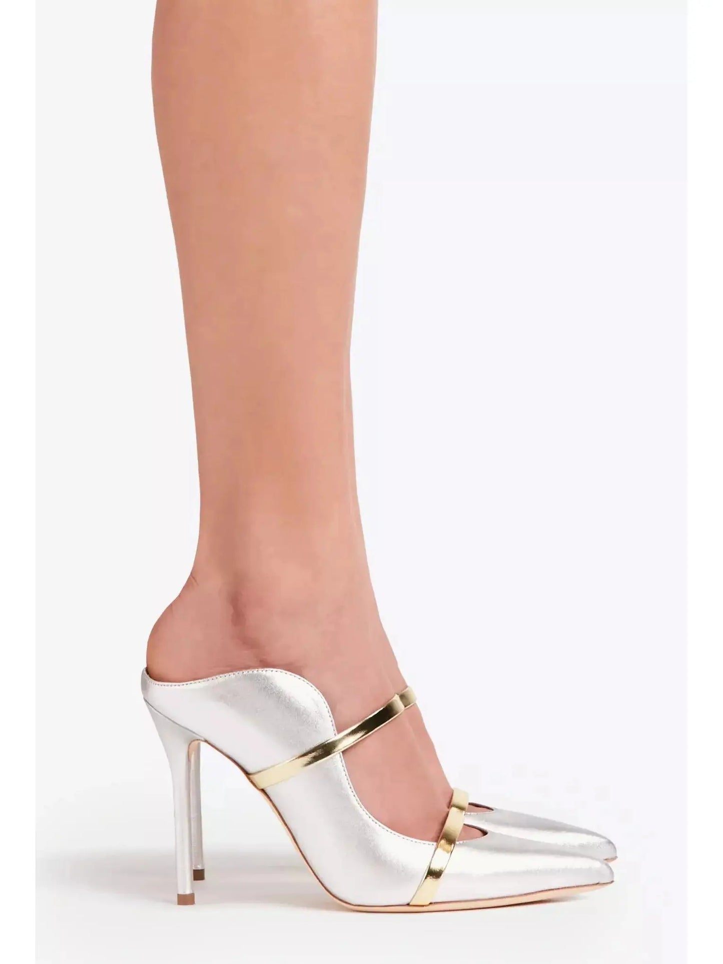 Silver Gold Leather Stiletto Mule Pumps - Footwear