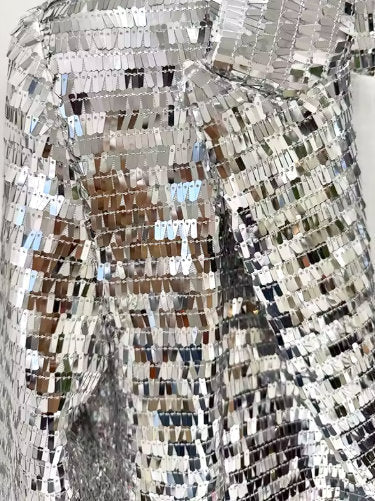 Silver Sequin Blazer and Flared-Leg Pant Suit - Suits & Sets