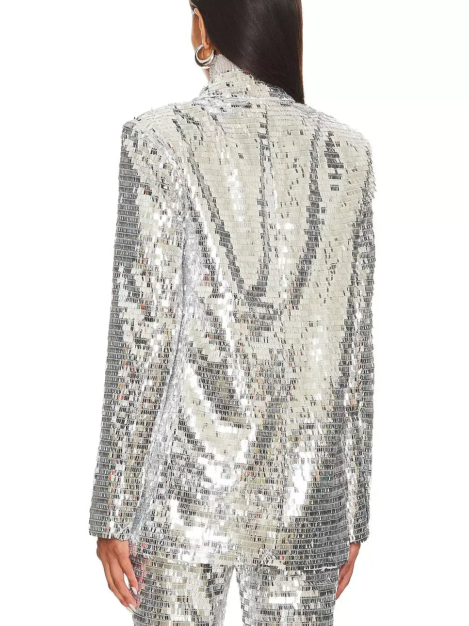 Silver Sequin Blazer and Flared-Leg Pant Suit - Suits & Sets