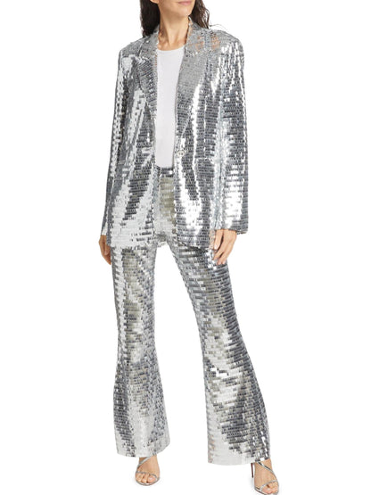 Silver Sequin Blazer and Flared-Leg Pant Suit - Suits & Sets