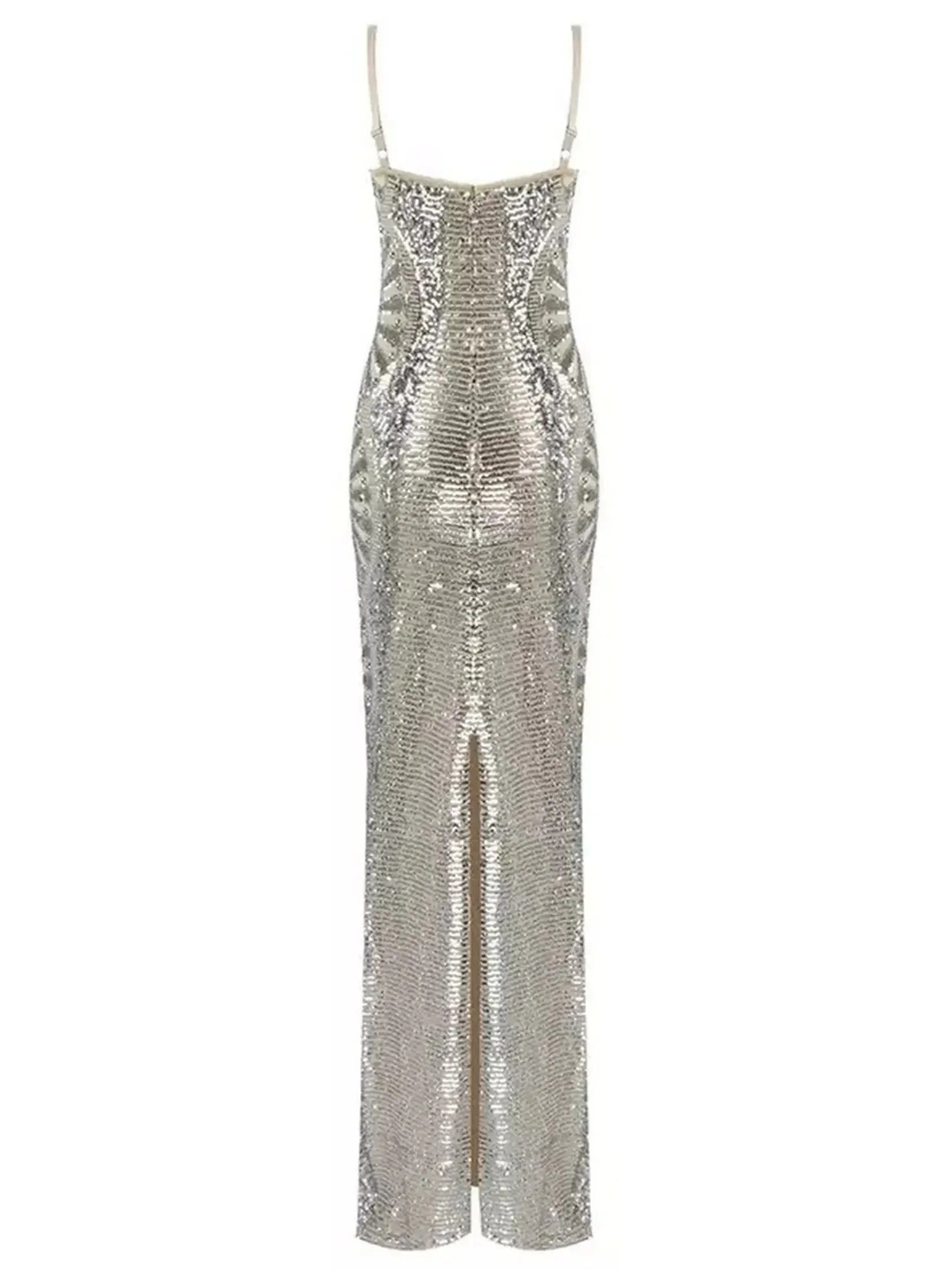 Silver Sequin-Embellished Evening Gown - Dresses