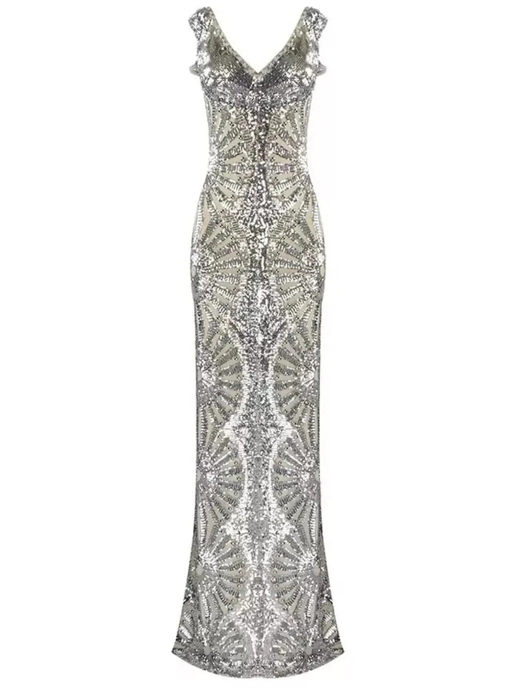 Silver Sequin-Embellished Evening Gown - xs - Dresses