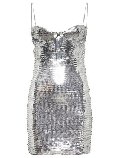 Silver-Sequined Cut-Out Sleeveless Mini Dress - Dresses
