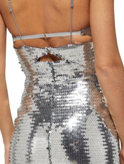 Silver-Sequined Cut-Out Sleeveless Mini Dress - Dresses