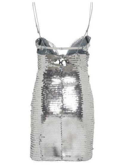 Silver-Sequined Cut-Out Sleeveless Mini Dress - Dresses