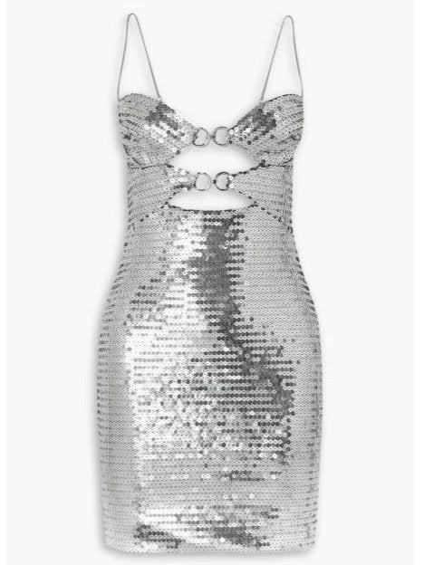 Silver-Sequined Cut-Out Sleeveless Mini Dress - Dresses