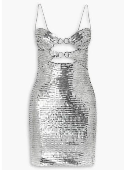 Silver-Sequined Cut-Out Sleeveless Mini Dress - Dresses