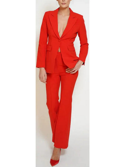 Single-Breasted Blazer and Flared Pant Suit Bright Red