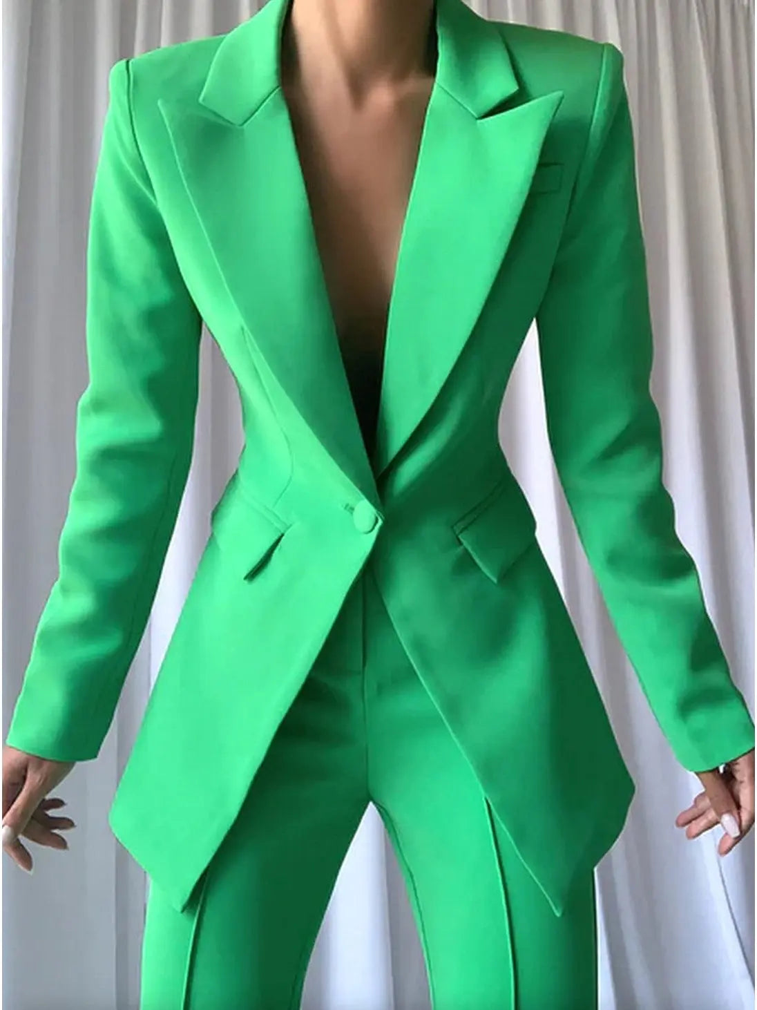 Single-Breasted Blazer and Flared Pant Suit Green - Suits & Sets