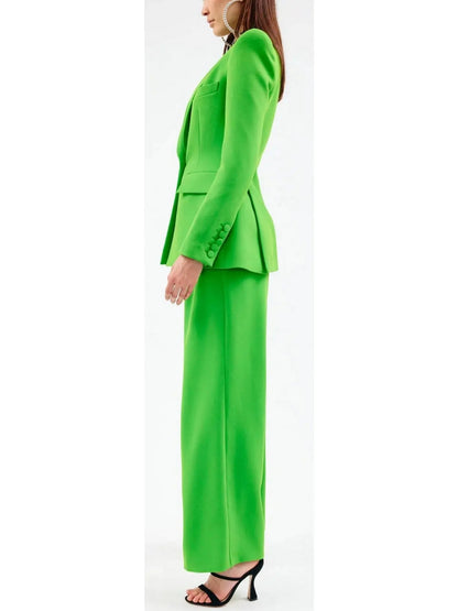 Single-Breasted Blazer and Flared Pant Suit Green - Suits & Sets